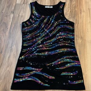 Cato Black Tank Top with Multicolor Sequins